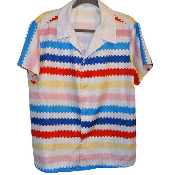 UNIQUE XL Colorful Striped Short Sleeve Shirt - Picture 1 of 3